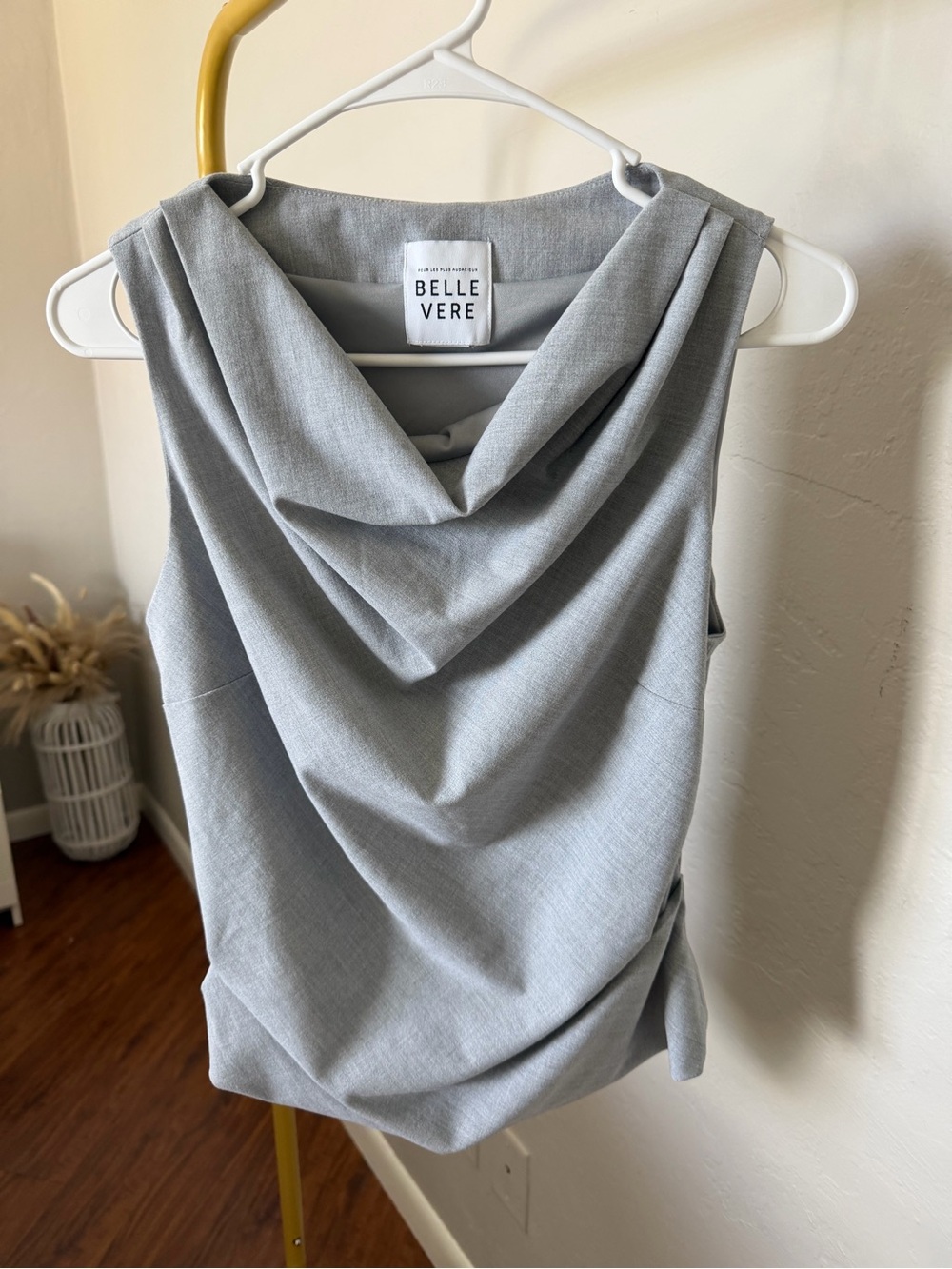 Belle Vere Cowl-Neck Sleeveless Blouse — Light Gray